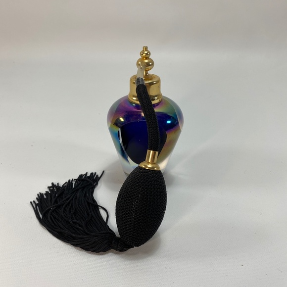 Vtg Royal Limited Cobalt Crystal Perfume Atomizer Bottle Iridescence Tassel - Picture 4 of 16